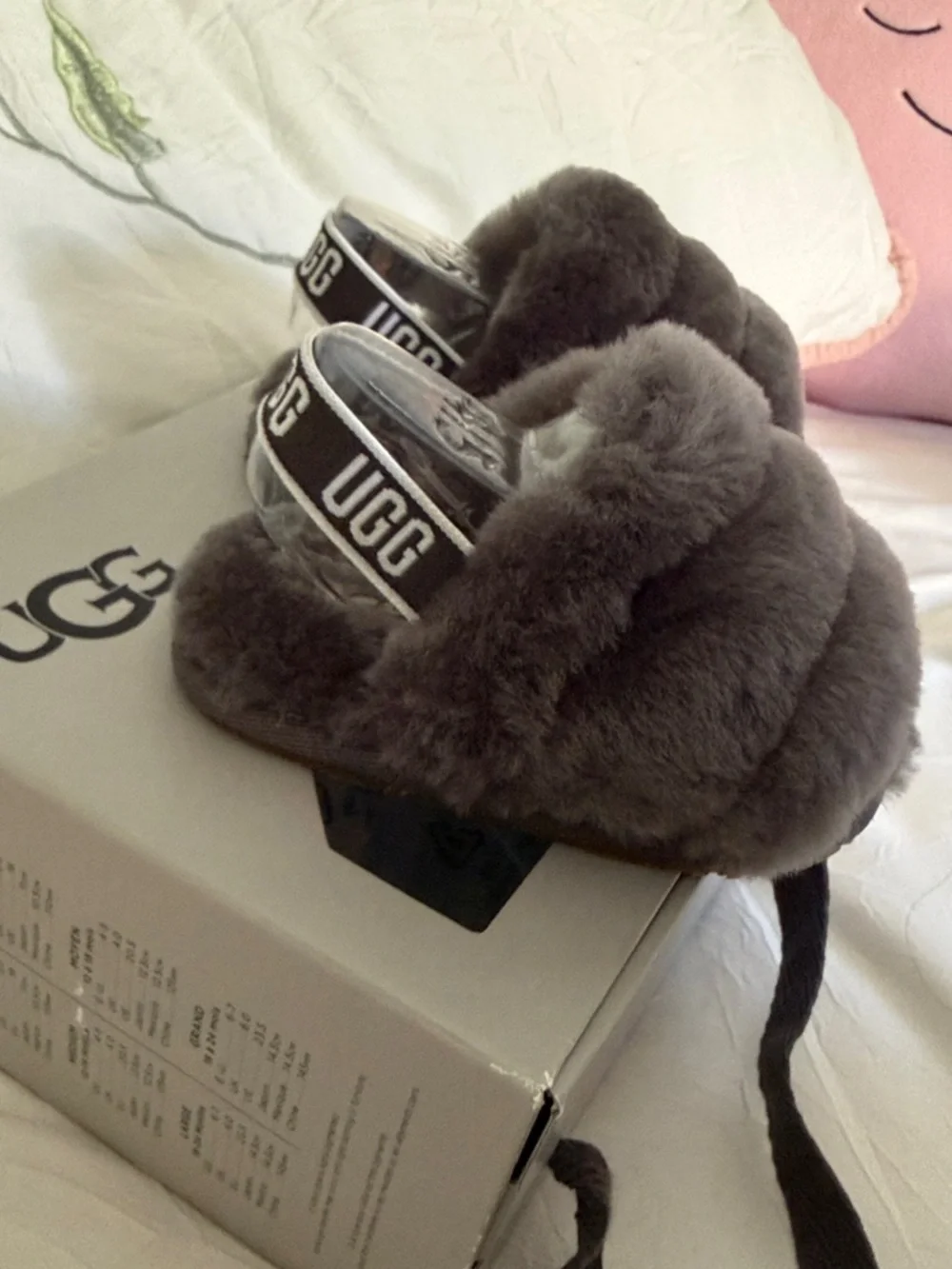 UGG Baby Fluff Yeah Slide - Gray Plush Shearling Slip-On Size 4/5